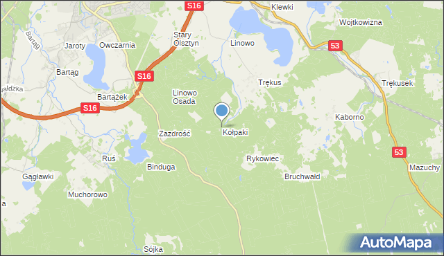 mapa Kołpaki, Kołpaki gmina Purda na mapie Targeo