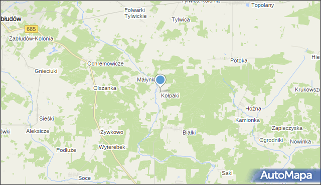mapa Kołpaki, Kołpaki gmina Zabłudów na mapie Targeo