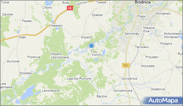 mapa Kominy, Kominy na mapie Targeo