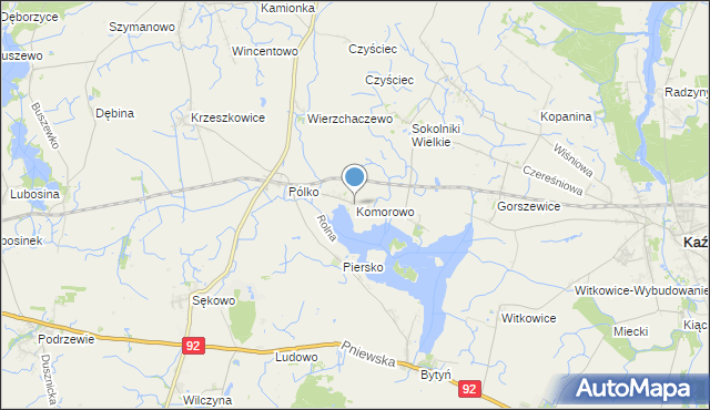 mapa Komorowo, Komorowo gmina Kaźmierz na mapie Targeo