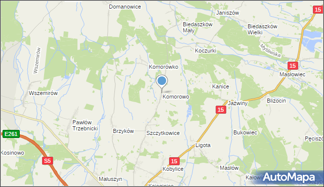 mapa Komorowo, Komorowo gmina Trzebnica na mapie Targeo