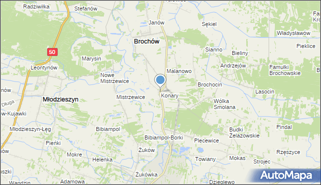 mapa Konary, Konary gmina Brochów na mapie Targeo