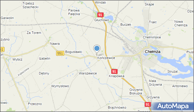 mapa Kończewice, Kończewice gmina Chełmża na mapie Targeo