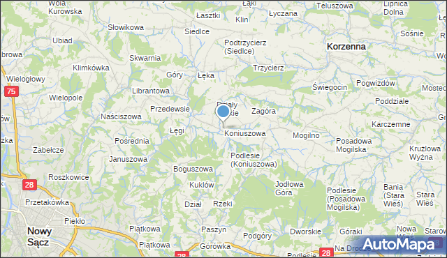 mapa Koniuszowa, Koniuszowa na mapie Targeo