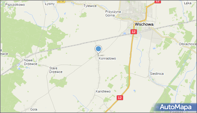 mapa Konradowo, Konradowo gmina Wschowa na mapie Targeo
