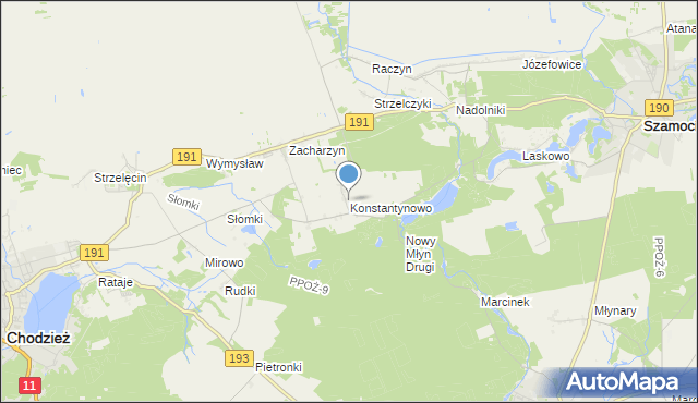mapa Konstantynowo, Konstantynowo gmina Chodzież na mapie Targeo
