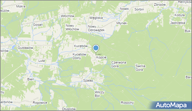 mapa Kopcie, Kopcie gmina Bliżyn na mapie Targeo