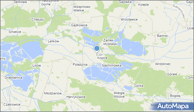 mapa Kopice, Kopice gmina Milicz na mapie Targeo