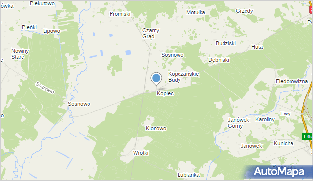 mapa Kopiec, Kopiec gmina Sztabin na mapie Targeo