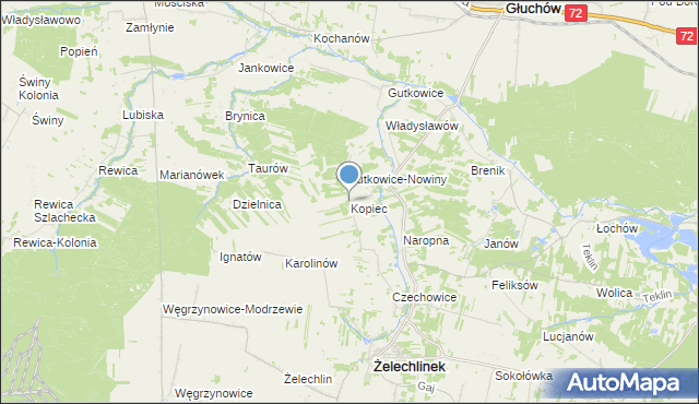 mapa Kopiec, Kopiec gmina Żelechlinek na mapie Targeo
