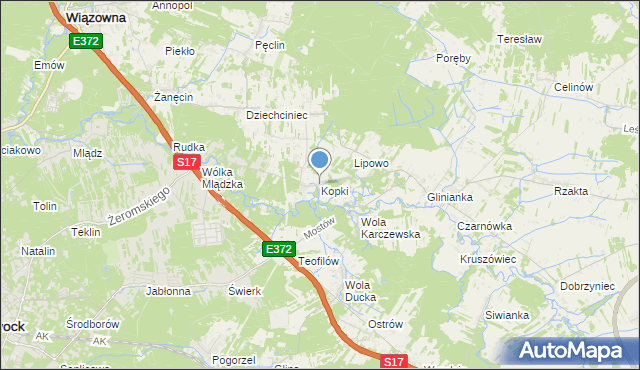 mapa Kopki, Kopki gmina Wiązowna na mapie Targeo