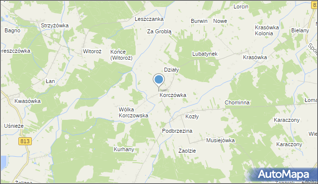 mapa Korczówka, Korczówka gmina Łomazy na mapie Targeo