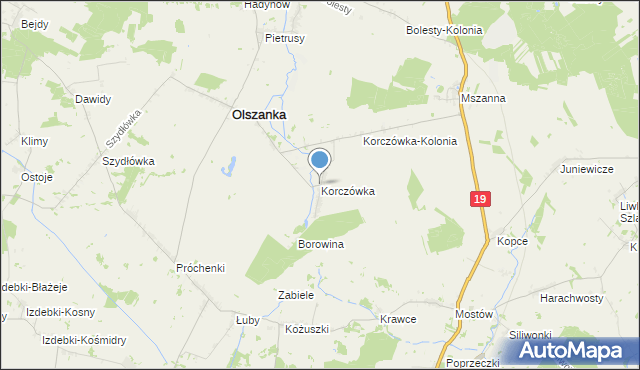 mapa Korczówka, Korczówka gmina Olszanka na mapie Targeo