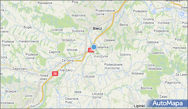 mapa Korczyna, Korczyna gmina Biecz na mapie Targeo