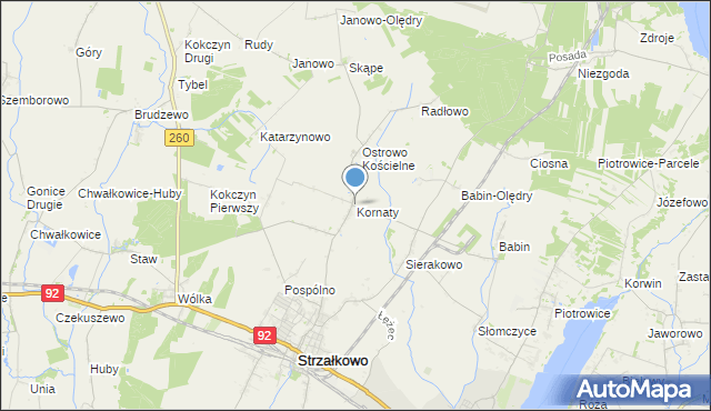 mapa Kornaty, Kornaty gmina Strzałkowo na mapie Targeo