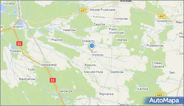 mapa Korpysy, Korpysy na mapie Targeo