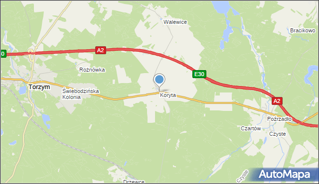 mapa Koryta, Koryta gmina Torzym na mapie Targeo