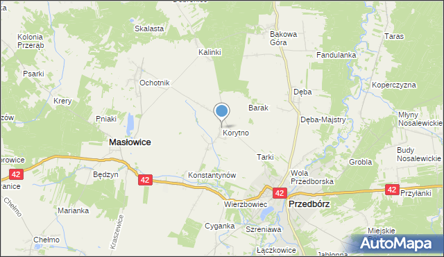 mapa Korytno, Korytno gmina Masłowice na mapie Targeo
