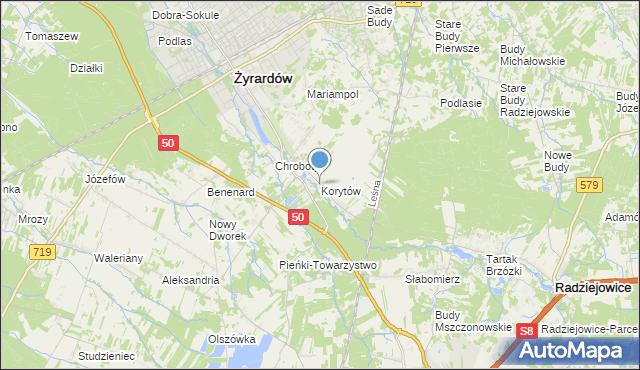 mapa Korytów, Korytów gmina Radziejowice na mapie Targeo