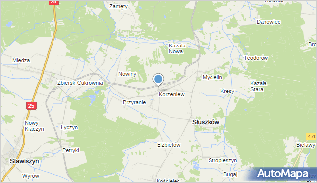 mapa Korzeniew, Korzeniew na mapie Targeo