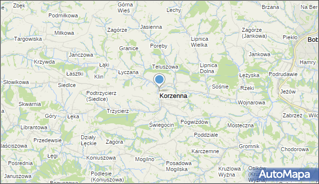 mapa Korzenna, Korzenna na mapie Targeo