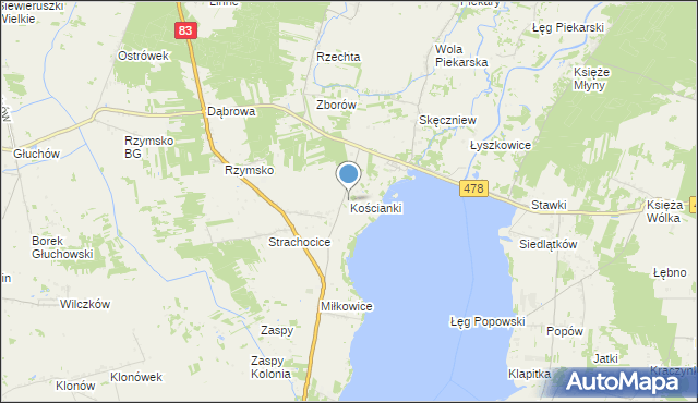 mapa Kościanki, Kościanki gmina Dobra na mapie Targeo
