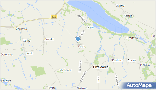mapa Kosin, Kosin gmina Przelewice na mapie Targeo