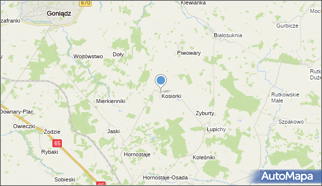 mapa Kosiorki, Kosiorki gmina Mońki na mapie Targeo