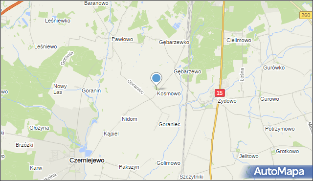 mapa Kosmowo, Kosmowo gmina Czerniejewo na mapie Targeo