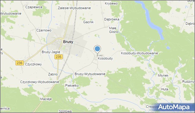mapa Kosobudy, Kosobudy gmina Brusy na mapie Targeo