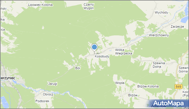 mapa Kosobudy, Kosobudy gmina Zwierzyniec na mapie Targeo