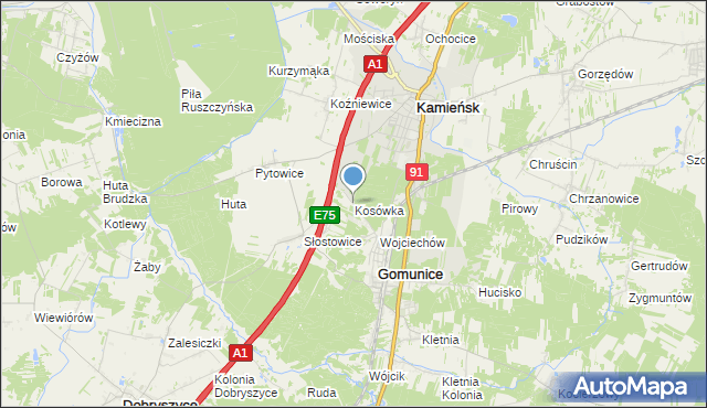 mapa Kosówka, Kosówka gmina Gomunice na mapie Targeo