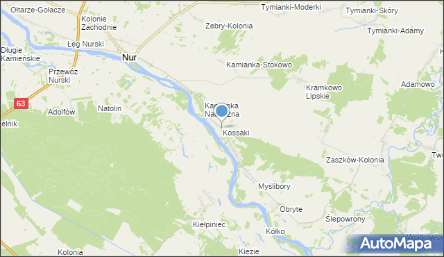 mapa Kossaki, Kossaki gmina Nur na mapie Targeo