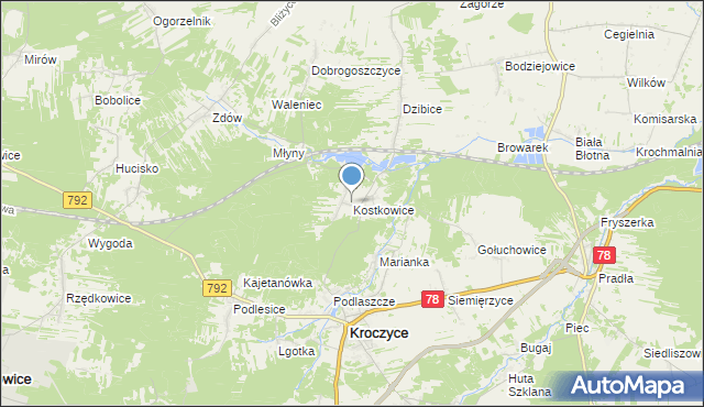 mapa Kostkowice, Kostkowice gmina Kroczyce na mapie Targeo