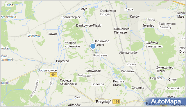 mapa Kostrzyna, Kostrzyna gmina Przystajń na mapie Targeo