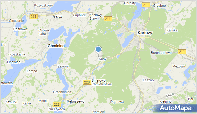 mapa Kosy, Kosy gmina Kartuzy na mapie Targeo