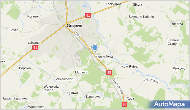 mapa Koszarówka, Koszarówka gmina Grajewo na mapie Targeo