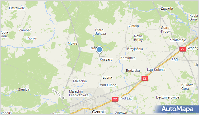 mapa Koszary, Koszary gmina Czersk na mapie Targeo