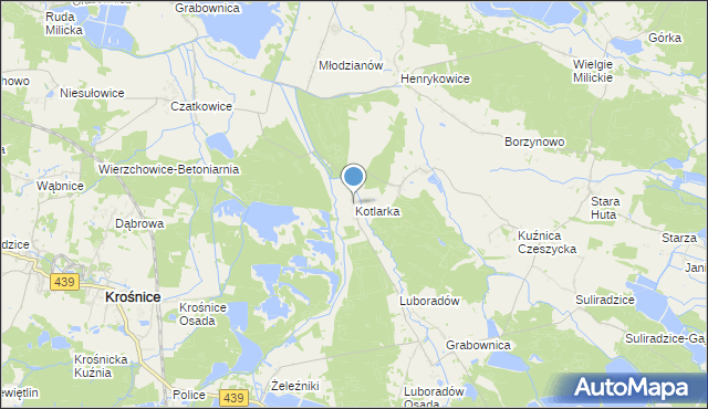 mapa Kotlarka, Kotlarka gmina Krośnice na mapie Targeo