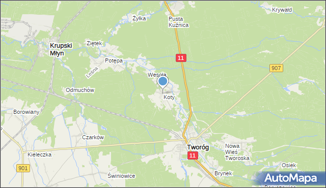 mapa Koty, Koty gmina Tworóg na mapie Targeo