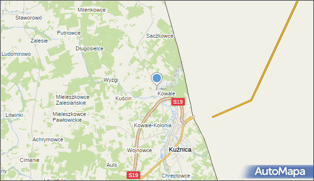 mapa Kowale, Kowale gmina Kuźnica na mapie Targeo