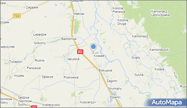 mapa Kowale, Kowale gmina Sieradz na mapie Targeo