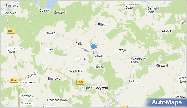 mapa Kowale, Kowale gmina Wyszki na mapie Targeo