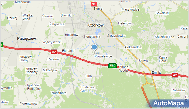 mapa Kowalewice, Kowalewice gmina Parzęczew na mapie Targeo