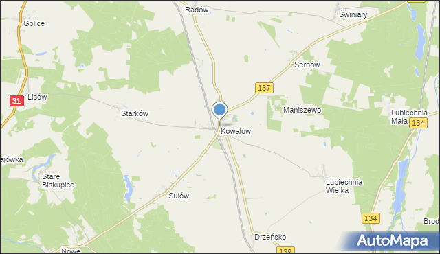 mapa Kowalów, Kowalów gmina Rzepin na mapie Targeo