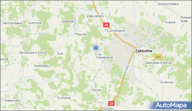 mapa Kowalowce, Kowalowce na mapie Targeo