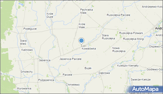 mapa Kowalówka, Kowalówka gmina Andrzejewo na mapie Targeo