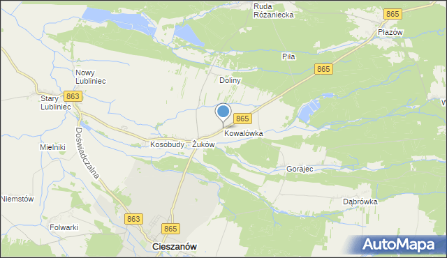 mapa Kowalówka, Kowalówka gmina Cieszanów na mapie Targeo