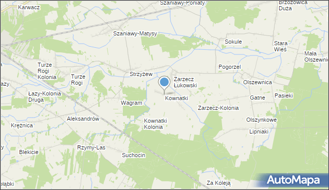 mapa Kownatki, Kownatki gmina Łuków na mapie Targeo