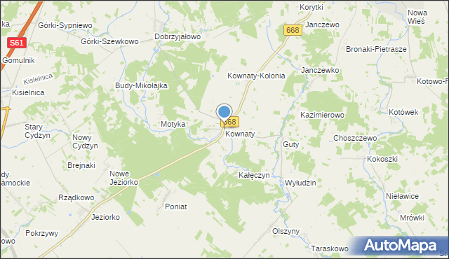 mapa Kownaty, Kownaty gmina Piątnica na mapie Targeo